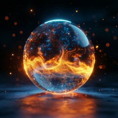 A swirling ball of energy on a dark background. 