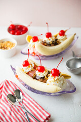 banana split with cherries and nuts