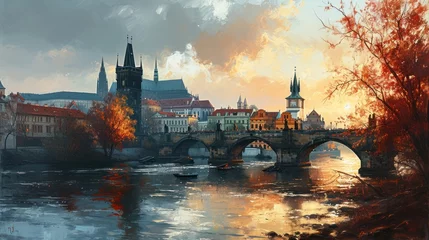 Schilderijen op glas Artistic illustration of Prague city. Czech Republic in Europe. © Joyce