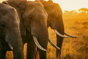 Elephant Herd in Golden Light