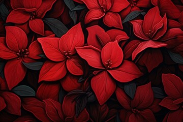 Red flowers leaves. Floral nature. Generate Ai
