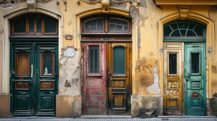Zelfklevend Fotobehang Vintage doors in historical buildings of Prague city in Czech Republic in Europe. © Joyce