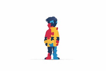 A kid made of colorful puzzles