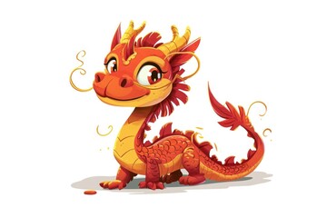 Cute cartoon vector illustration of Chinese zodiac dragon as the mythical animal in Eastern Asia culture.