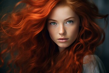Fototapeta premium Red hair woman smile. Brave fairy. Generate ai