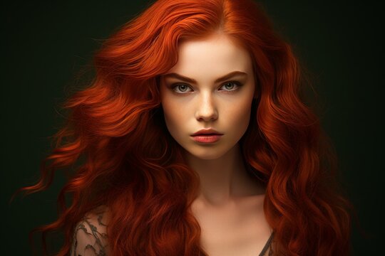 Red hair woman portrait. White fairy. Generate ai