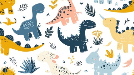Vector illustration of doodle drawing prehistoric dinosaur on white background.