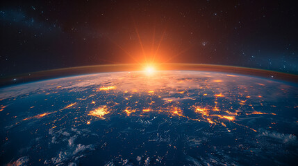 Sunrise Horizon View from Space over Earth