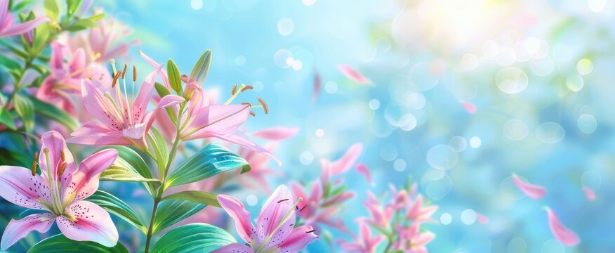 Perfect romantic pastel colored nature background for spring or summer Lily flowers