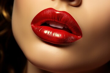Red sexy lips golden. Lips sculpture. Generate AI