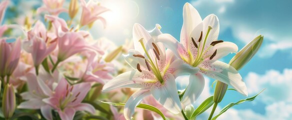 Fototapeta na wymiar Perfect romantic pastel colored nature background for spring or summer Lily flowers