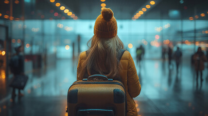 Young woman waiting for her plane at the airport