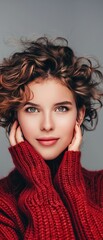 Girl in a red sweater with green eyes