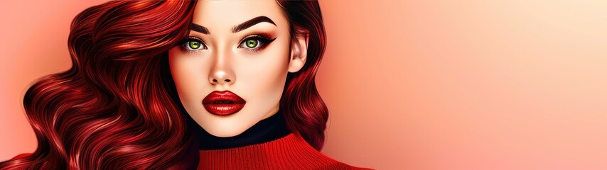 Fototapeta premium Girl in a red sweater with green eyes