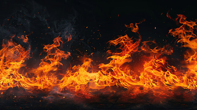 close up horizontal image of burning fire background Generative AI