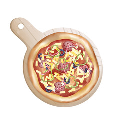 Pepperoni pepper black olives cheese pizza