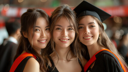 Graduation pose from a group of capped college students