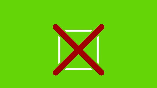 Wrong mark animated on green screen background square shape simple and clean incorrect icon