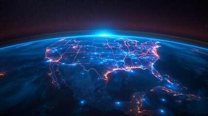 View of power lines, borders, internet and communications from space