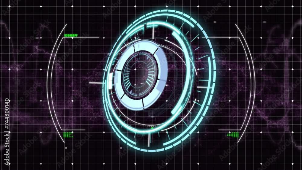 Poster animation of scope scanning and data processing over black background