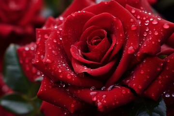 Red rose water droplets. Botanical flower. Generate Ai