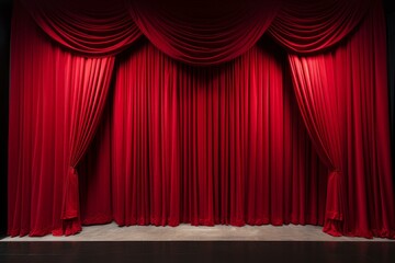 Red stage curtains. Movie cinema. Generate Ai