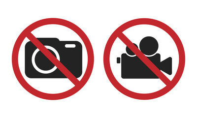 Bundle set prohibition sign no camera phone allowed, do not take picture and video with round camera crossed red label