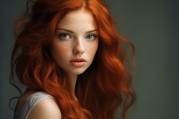 Fototapeta premium Independent Red hair street. Fashion model face. Generate Ai