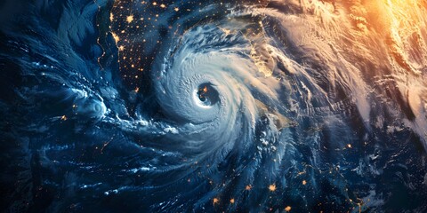 Hurricane Florence over Atlantics. Satellite view. Super typhoon over the ocean. The eye of the hurricane. The atmospheric cyclone.View from outer space Some elements of this image furnished by NASA - obrazy, fototapety, plakaty
