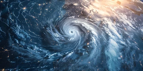 Zelfklevend Fotobehang Hurricane Florence over Atlantics. Satellite view. Super typhoon over the ocean. The eye of the hurricane. The atmospheric cyclone.View from outer space Some elements of this image furnished by NASA © Ziyan