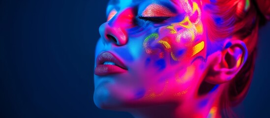 Colorful Face Paint Portrait of a Woman, Creative Makeup Beauty Concept