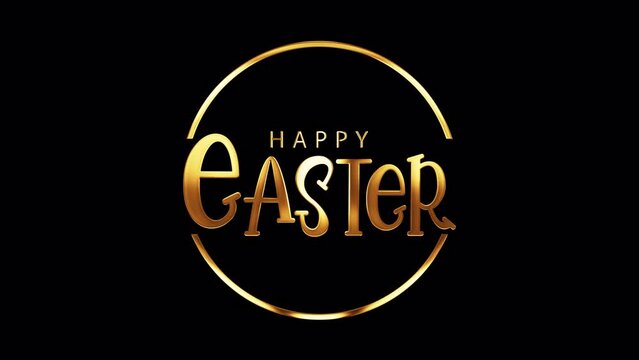 Happy Easter gold text shine light motion cinematic title on black abstract background. promote advertising concept isolate using QuickTime Alpha Channel proress 444