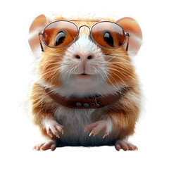 A 3D animated cartoon render of a stylish guinea pig rocking aviator sunglasses.