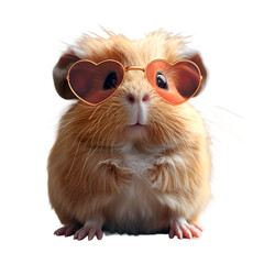 A 3D animated cartoon render of an adorable guinea pig in heart-shaped sunglasses.