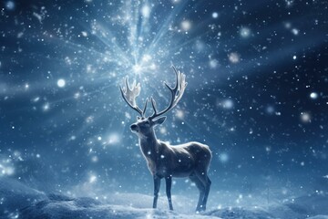 Reindeer snow flakes nature. Frozen season. Generate Ai