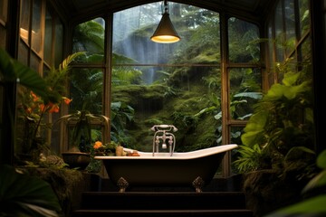 Nature relax bath. Hotel skincare. Generate Ai