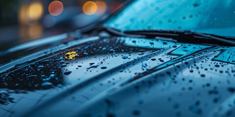 Close-up of rain droplets on a car windshield emphasizing the importance of clear vision