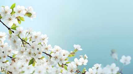 Fototapeta na wymiar Spring border background with white blossom.