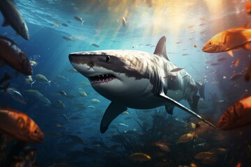 Rescue shark beach ecology. Attack vacation. Generate Ai