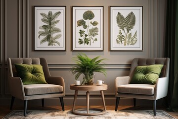Fototapeta premium Botanical Bliss: Biophilic Design Plant Motifs Wall Art for Home Interiors
