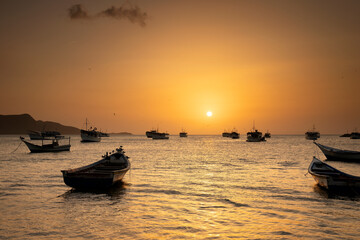 Beautiful and colorful sunset at Juan Griego beach, Margarita Island. Venezuela