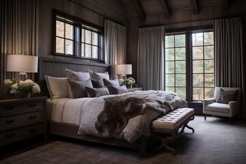 Dark Wood Farmhouse Style Bedroom Furniture: Serene Wooden Bed Designs
