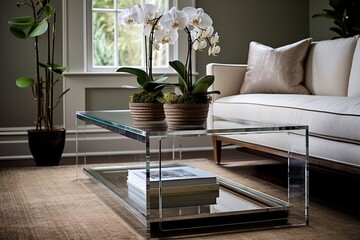 Green Plant Room Elegance: Glass Coffee Table Decor Ideas
