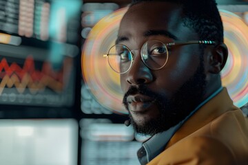 African American Man in Futuristic Office Setting