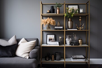 Nordic Gold: Contemporary Living Rooms with Unique Golden Accents and Stylish Shelving Units
