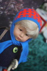 Old retro kinds puppets in forgotten from time kids shop close up background high quality big size...