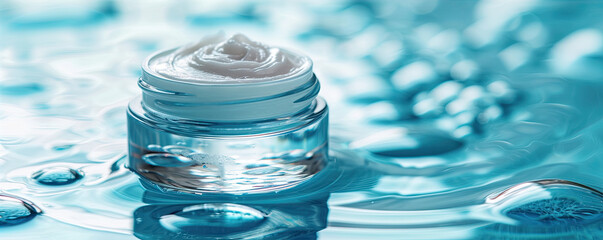 cosmetic cream with clear container in waters 