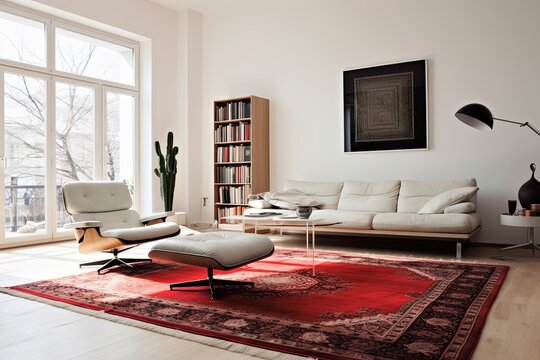 Modern Minimalist Apartment Decor: Red Oriental Rugs for a Contemporary Touch