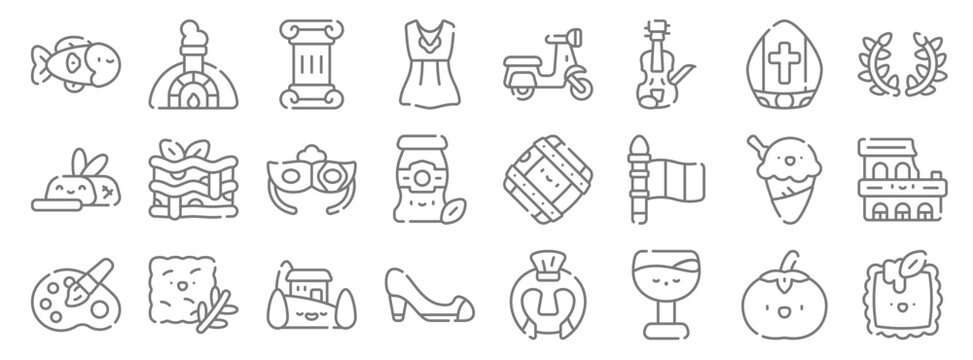italy line icons. linear set. quality vector line set such as ravioli, wine, high heel, painting, ice cream, eye mask, laurel, scooter, stone oven