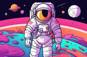 Astronaut in spacesuit,Astronaut exploring space. Space suit of an astronaut performing space activity in space against the background of stars and planets. Manned space flight.